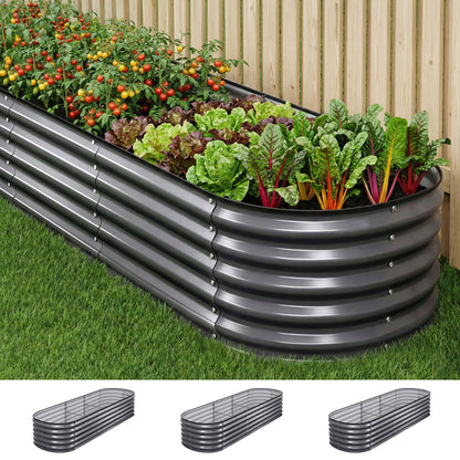 Green Fingers 3 Pcs Raised Garden Bed Kit Oval Galvanized Steel Planter Boxes 240x80x42cm, Heavy Duty Metal Elevated Garden Bed for Vegetables Flowers Herbs, with Safety Edging, Gloves &amp; Pegs Included-Home &amp; Garden > Garden Beds > Garden Beds &amp; Planters-PEROZ Accessories