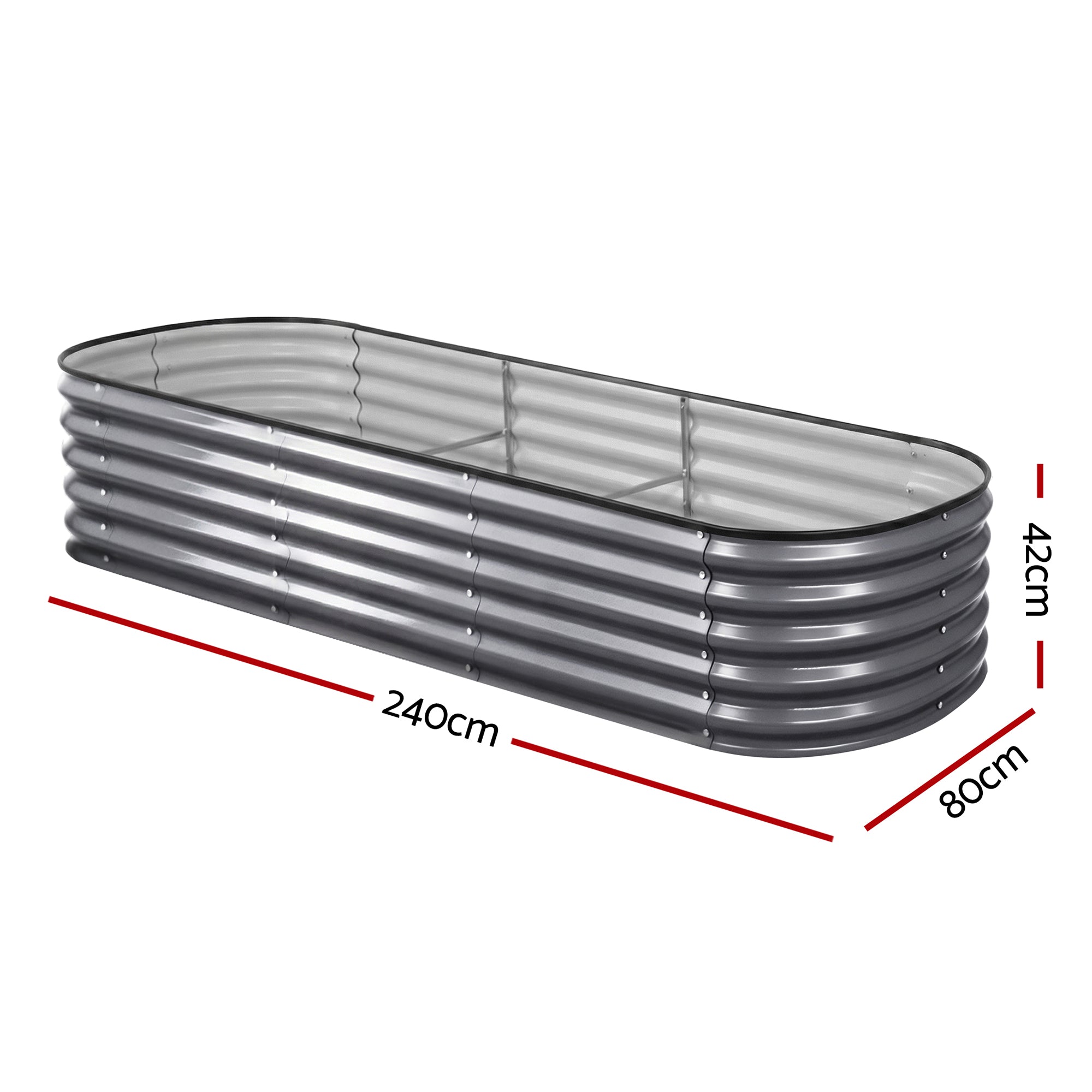 Green Fingers 4 Pcs Raised Garden Bed Kit Oval Galvanized Steel Planter Boxes 240x80x42cm, Heavy Duty Metal Elevated Garden Bed for Vegetables Flowers Herbs, with Safety Edging, Gloves &amp; Pegs Included-Home &amp; Garden > Garden Beds > Garden Beds &amp; Planters-PEROZ Accessories
