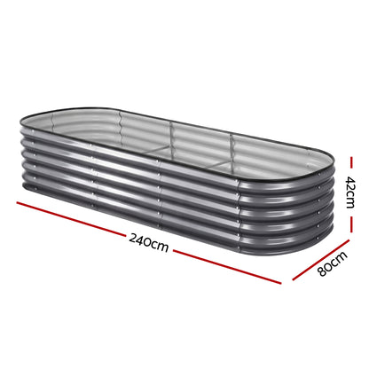 Green Fingers 4 Pcs Raised Garden Bed Kit Oval Galvanized Steel Planter Boxes 240x80x42cm, Heavy Duty Metal Elevated Garden Bed for Vegetables Flowers Herbs, with Safety Edging, Gloves &amp; Pegs Included-Home &amp; Garden > Garden Beds > Garden Beds &amp; Planters-PEROZ Accessories
