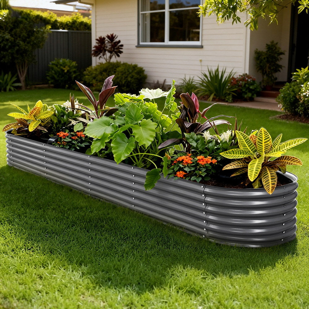 Green Fingers Garden Bed 320X80X42cm Oval Planter Box Raised Container Galvanised-Home &amp; Garden &gt; Garden Beds-PEROZ Accessories