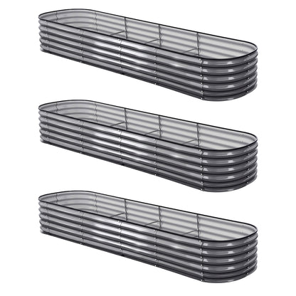 Green Fingers 3 Pcs Raised Garden Bed Kit Oval Galvanized Steel Planter Boxes 320x80x42cm, Heavy Duty Metal Elevated Garden Bed for Vegetables Flowers Herbs, with Safety Edging, Gloves &amp; Pegs Included-Home &amp; Garden > Garden Beds > Garden Beds &amp; Planters-PEROZ Accessories