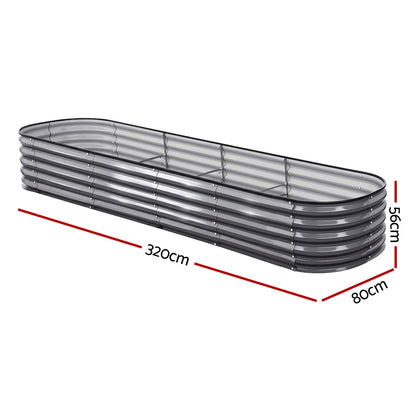 Green Fingers 3 Pcs Raised Garden Bed Kit Oval Galvanized Steel Planter Boxes 320x80x42cm, Heavy Duty Metal Elevated Garden Bed for Vegetables Flowers Herbs, with Safety Edging, Gloves &amp; Pegs Included-Home &amp; Garden > Garden Beds > Garden Beds &amp; Planters-PEROZ Accessories
