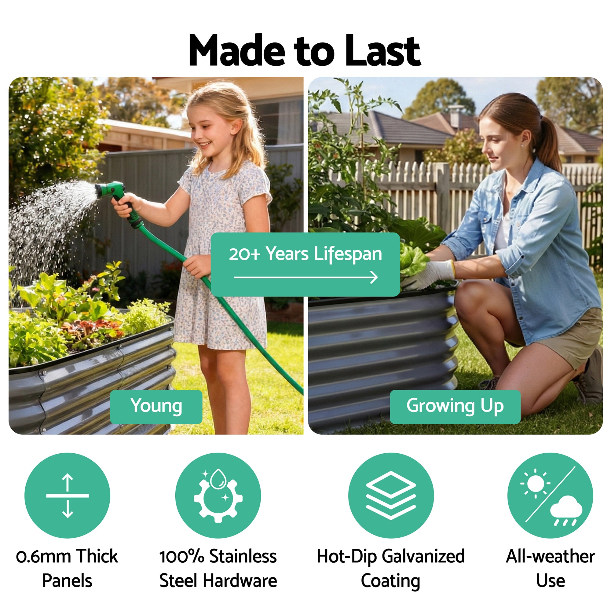 Green Fingers 3 Pcs Raised Garden Bed Kit Oval Galvanized Steel Planter Boxes 320x80x42cm, Heavy Duty Metal Elevated Garden Bed for Vegetables Flowers Herbs, with Safety Edging, Gloves &amp; Pegs Included-Home &amp; Garden > Garden Beds > Garden Beds &amp; Planters-PEROZ Accessories