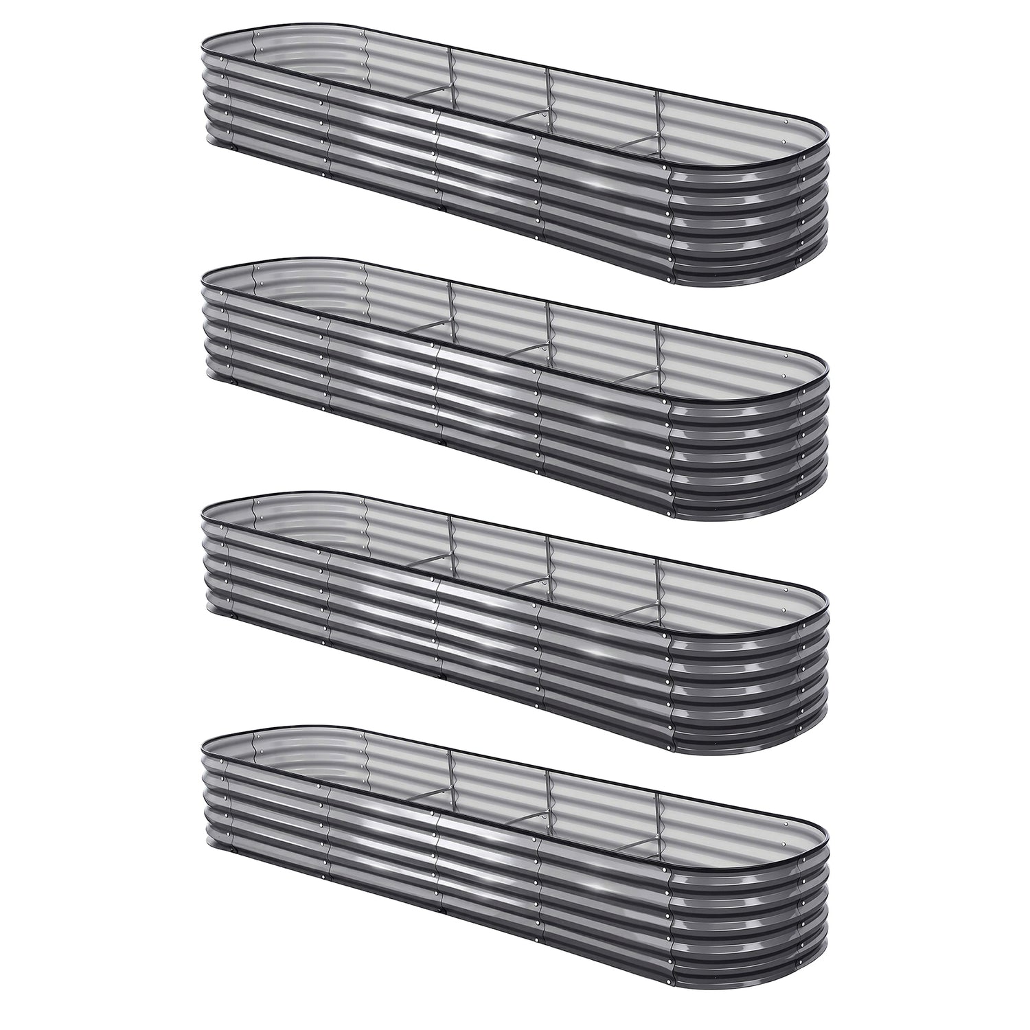 Green Fingers 4 Pcs Raised Garden Bed Kit Oval Galvanized Steel Planter Boxes 320x80x42cm, Heavy Duty Metal Elevated Garden Bed for Vegetables Flowers Herbs, with Safety Edging, Gloves &amp; Pegs Included-Home &amp; Garden > Garden Beds > Garden Beds &amp; Planters-PEROZ Accessories