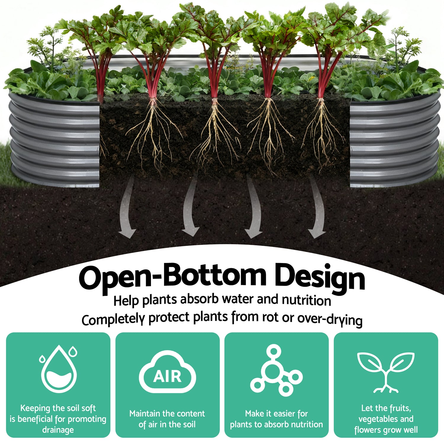 Green Fingers 4 Pcs Raised Garden Bed Kit Oval Galvanized Steel Planter Boxes 320x80x42cm, Heavy Duty Metal Elevated Garden Bed for Vegetables Flowers Herbs, with Safety Edging, Gloves &amp; Pegs Included-Home &amp; Garden > Garden Beds > Garden Beds &amp; Planters-PEROZ Accessories