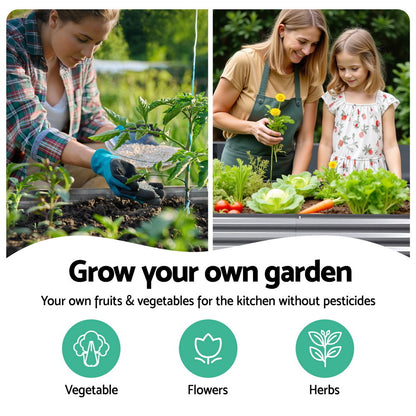 x2 Green Fingers Raised Garden Bed Kit Planter Oval Galvanised Steel 240cmX80cmX56cm