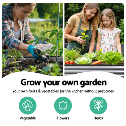 Green Fingers 3 Pcs Raised Garden Bed Kit Oval Galvanized Steel Planter Boxes 240x80x56cm, Heavy Duty Metal Elevated Garden Bed for Vegetables Flowers Herbs, with Safety Edging, Gloves &amp; Pegs Included-Home &amp; Garden > Garden Beds > Garden Beds &amp; Planters-PEROZ Accessories