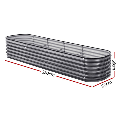 Green Fingers 3 Pcs Raised Garden Bed Kit Oval Galvanized Steel Planter Boxes 320x80x56cm, Heavy Duty Metal Elevated Garden Bed for Vegetables Flowers Herbs, with Safety Edging, Gloves &amp; Pegs Included-Home &amp; Garden > Garden Beds > Garden Beds &amp; Planters-PEROZ Accessories