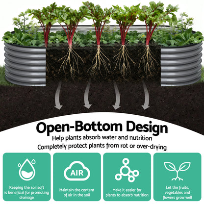 Green Fingers 3 Pcs Raised Garden Bed Kit Oval Galvanized Steel Planter Boxes 320x80x56cm, Heavy Duty Metal Elevated Garden Bed for Vegetables Flowers Herbs, with Safety Edging, Gloves &amp; Pegs Included-Home &amp; Garden > Garden Beds > Garden Beds &amp; Planters-PEROZ Accessories