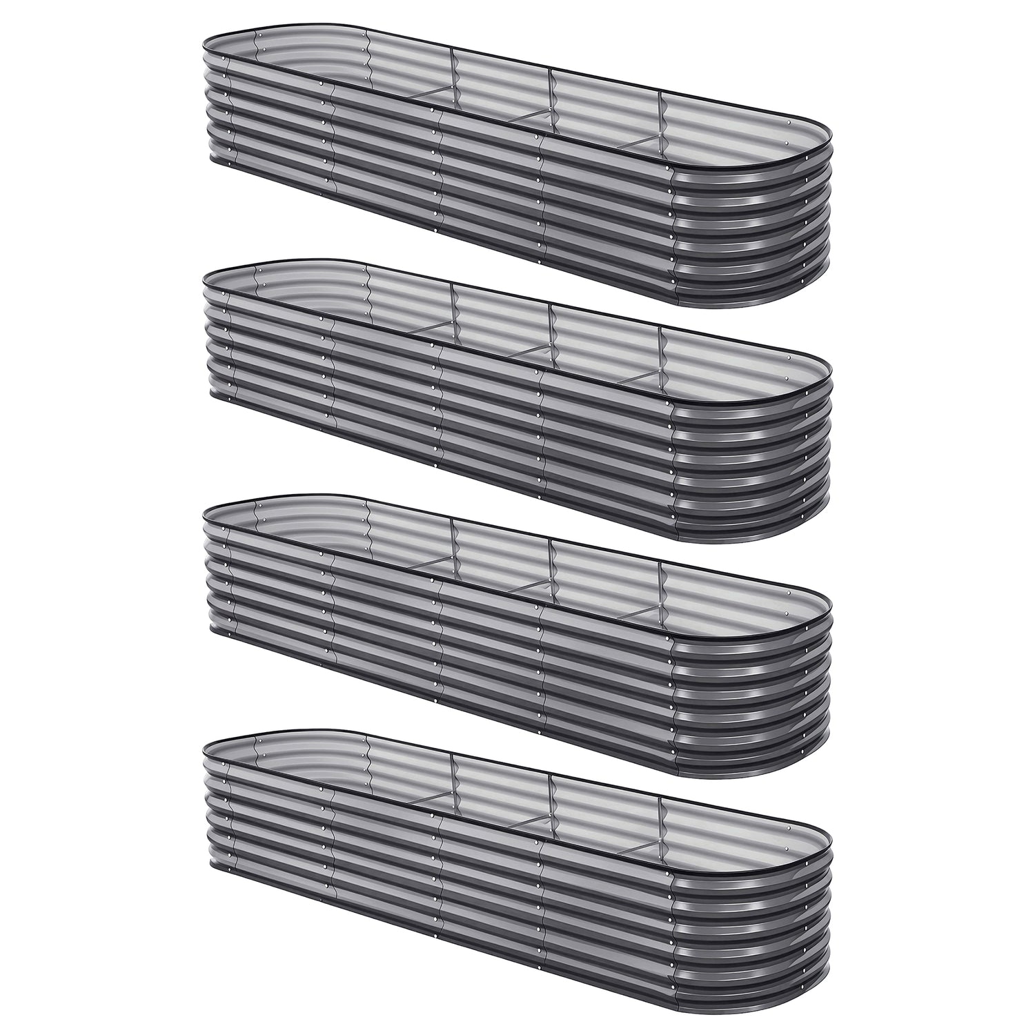 Green Fingers 4 Pcs Raised Garden Bed Kit Oval Galvanized Steel Planter Boxes 320x80x56cm, Heavy Duty Metal Elevated Garden Bed for Vegetables Flowers Herbs, with Safety Edging, Gloves &amp; Pegs Included-Home &amp; Garden > Garden Beds > Garden Beds &amp; Planters-PEROZ Accessories