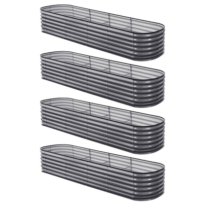 Green Fingers 4 Pcs Raised Garden Bed Kit Oval Galvanized Steel Planter Boxes 320x80x56cm, Heavy Duty Metal Elevated Garden Bed for Vegetables Flowers Herbs, with Safety Edging, Gloves &amp; Pegs Included-Home &amp; Garden > Garden Beds > Garden Beds &amp; Planters-PEROZ Accessories