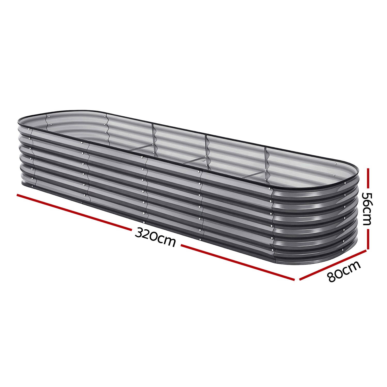 Green Fingers 4 Pcs Raised Garden Bed Kit Oval Galvanized Steel Planter Boxes 320x80x56cm, Heavy Duty Metal Elevated Garden Bed for Vegetables Flowers Herbs, with Safety Edging, Gloves &amp; Pegs Included-Home &amp; Garden > Garden Beds > Garden Beds &amp; Planters-PEROZ Accessories