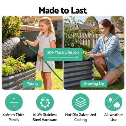 Green Fingers 4 Pcs Raised Garden Bed Kit Oval Galvanized Steel Planter Boxes 320x80x56cm, Heavy Duty Metal Elevated Garden Bed for Vegetables Flowers Herbs, with Safety Edging, Gloves &amp; Pegs Included-Home &amp; Garden > Garden Beds > Garden Beds &amp; Planters-PEROZ Accessories