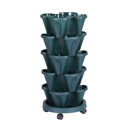 Green Fingers Garden Bed 5 Tier Vertical Garden Strawberry Stackable Planters Herbs Petunias-Home &amp; Garden &gt; Garden Beds &gt; Grow Bags-PEROZ Accessories