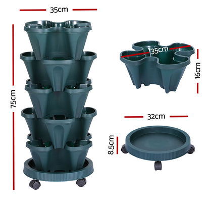 Green Fingers Garden Bed 5 Tier Vertical Garden Strawberry Stackable Planters Herbs Petunias-Home &amp; Garden &gt; Garden Beds &gt; Grow Bags-PEROZ Accessories