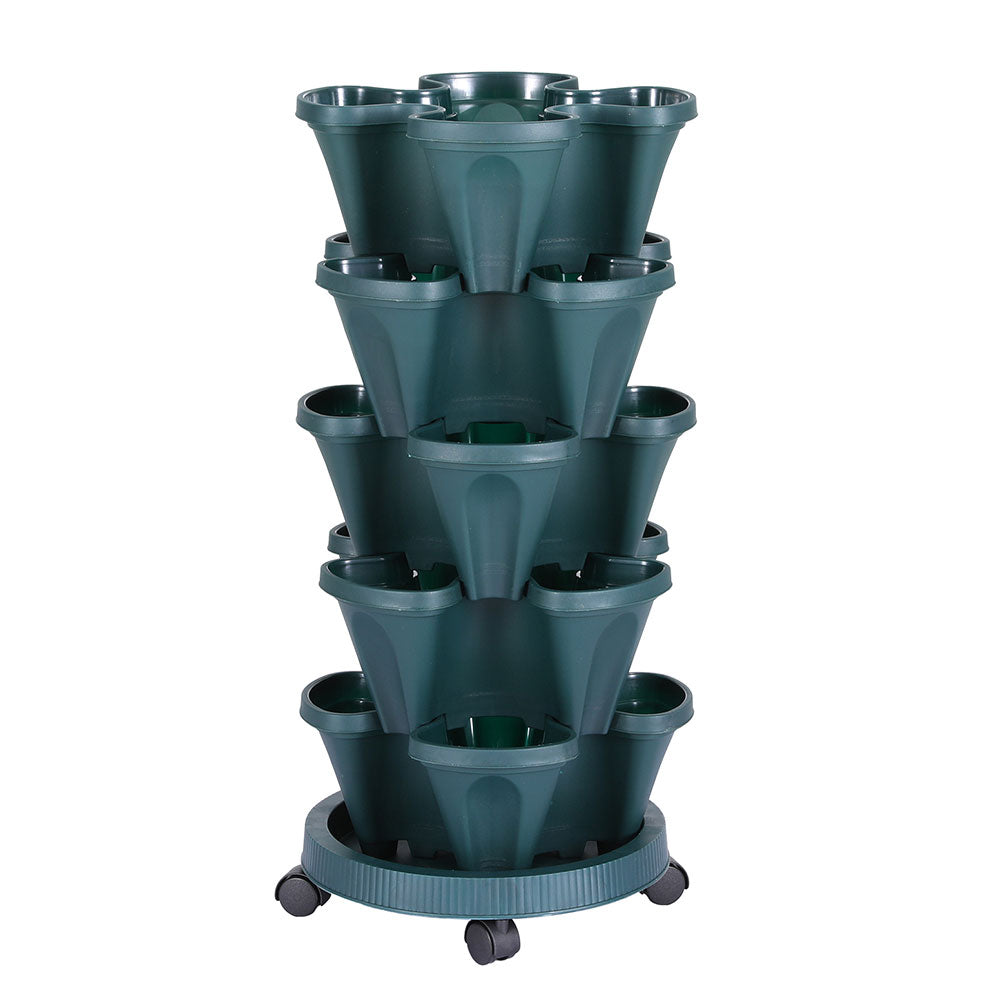 Green Fingers Garden Bed 5 Tier Vertical Garden Strawberry Stackable Planters Herbs Petunias-Home &amp; Garden &gt; Garden Beds &gt; Grow Bags-PEROZ Accessories