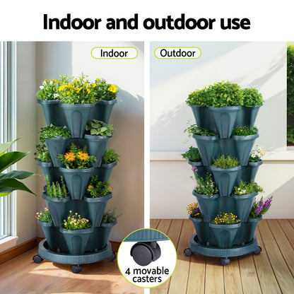 Green Fingers Garden Bed 5 Tier Vertical Garden Strawberry Stackable Planters Herbs Petunias-Home &amp; Garden &gt; Garden Beds &gt; Grow Bags-PEROZ Accessories