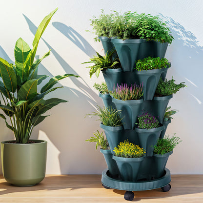 Green Fingers Garden Bed 5 Tier Vertical Garden Strawberry Stackable Planters Herbs Petunias-Home &amp; Garden &gt; Garden Beds &gt; Grow Bags-PEROZ Accessories