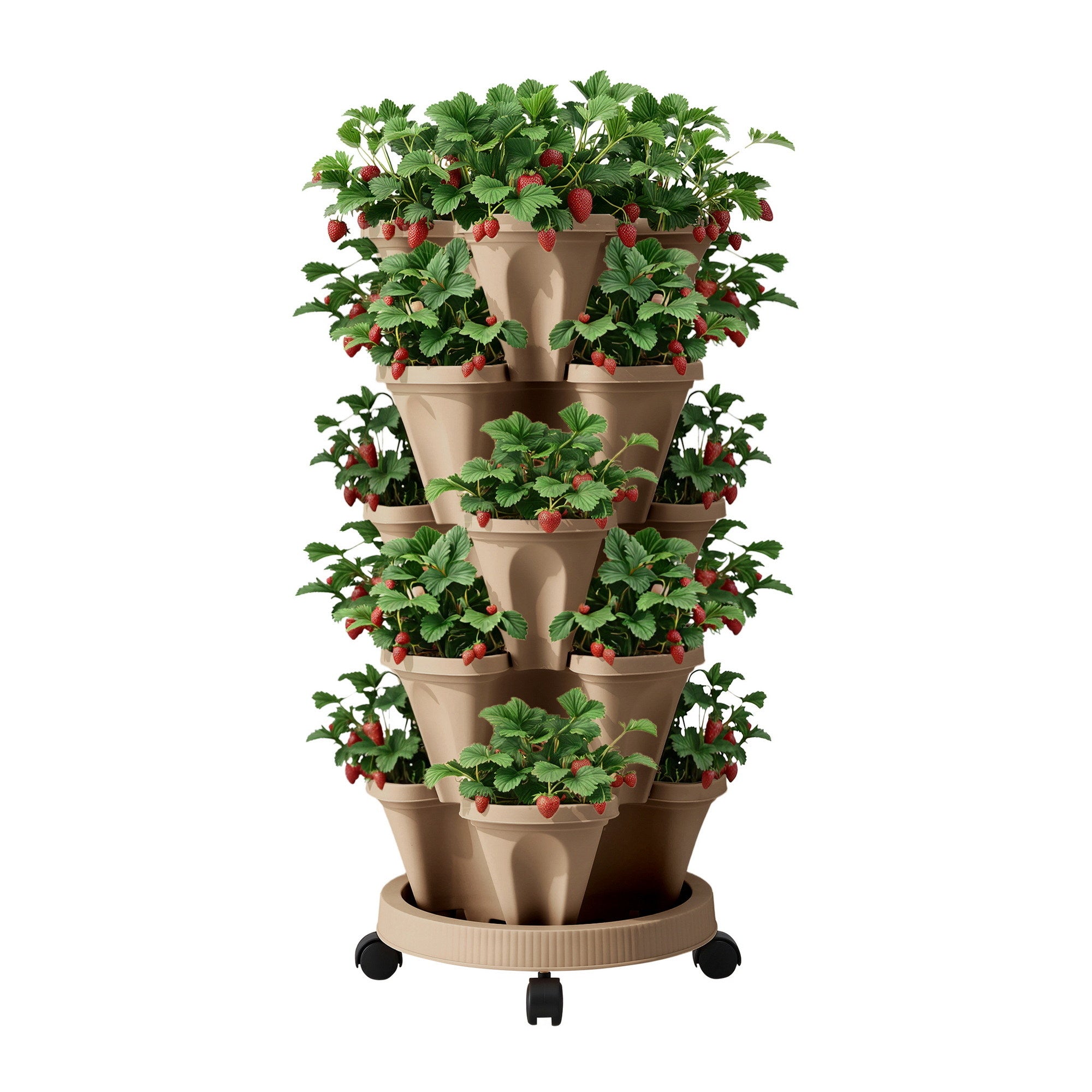 Green Fingers Garden Bed 5 Tier Vertical Garden Grey Strawberry Stackable Planters Herb Petunias Tan-Home &amp; Garden > Artificial Plants > Pots, Planters &amp; Accessories-PEROZ Accessories