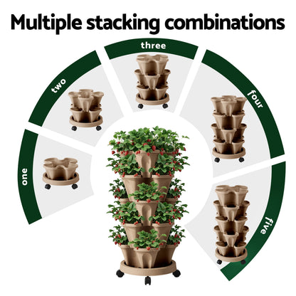 Green Fingers Garden Bed 5 Tier Vertical Garden Grey Strawberry Stackable Planters Herb Petunias Tan-Home &amp; Garden > Artificial Plants > Pots, Planters &amp; Accessories-PEROZ Accessories