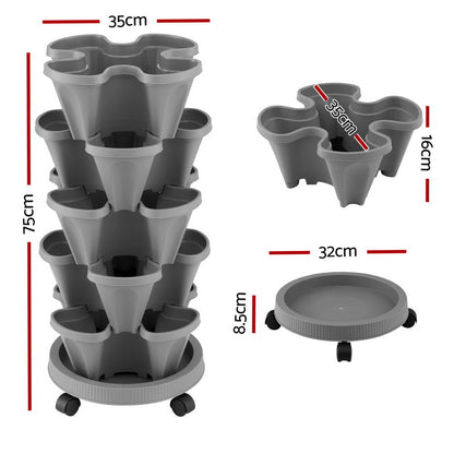 Green Fingers Raised Garden Bed 5 Tier Vertical Garden Grey Strawberry Stackable Planters Herbs Petunias-Home &amp; Garden > Garden Beds > Garden Beds &amp; Planters-PEROZ Accessories
