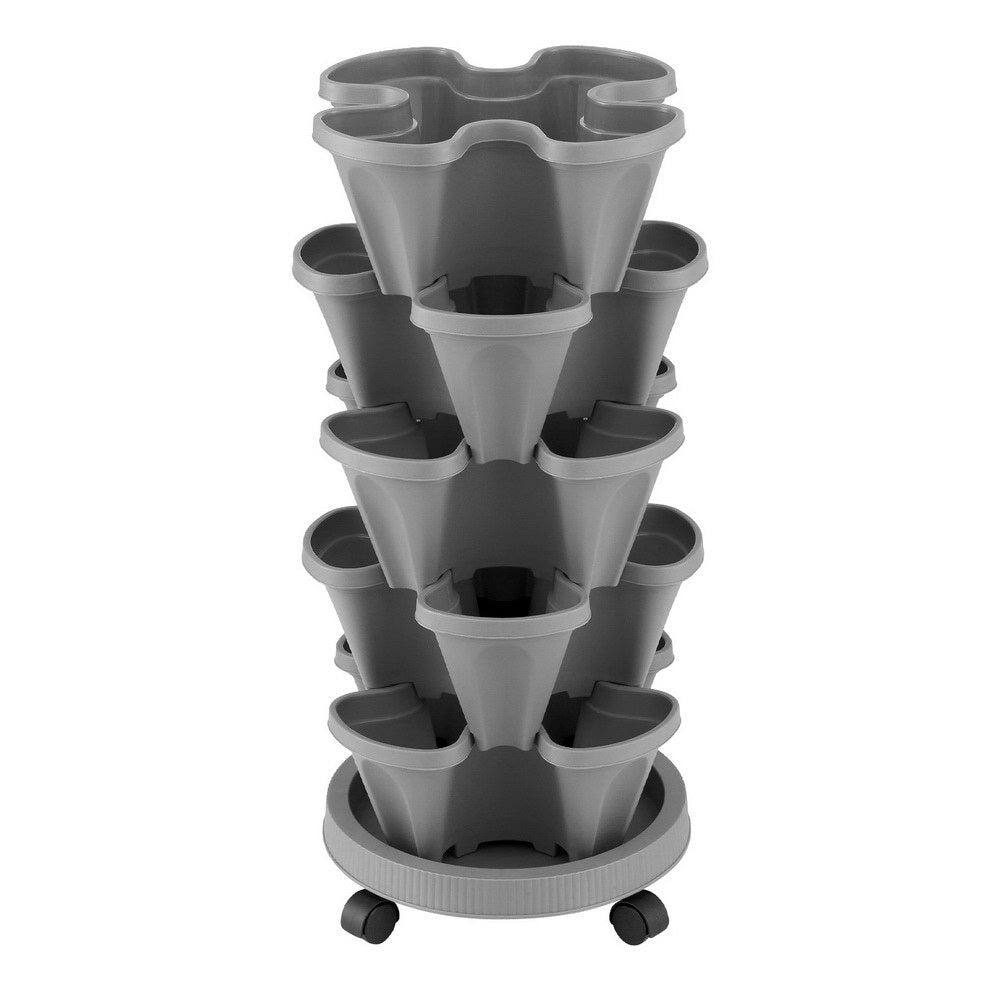 Green Fingers Raised Garden Bed 5 Tier Vertical Garden Grey Strawberry Stackable Planters Herbs Petunias-Home &amp; Garden > Garden Beds > Garden Beds &amp; Planters-PEROZ Accessories