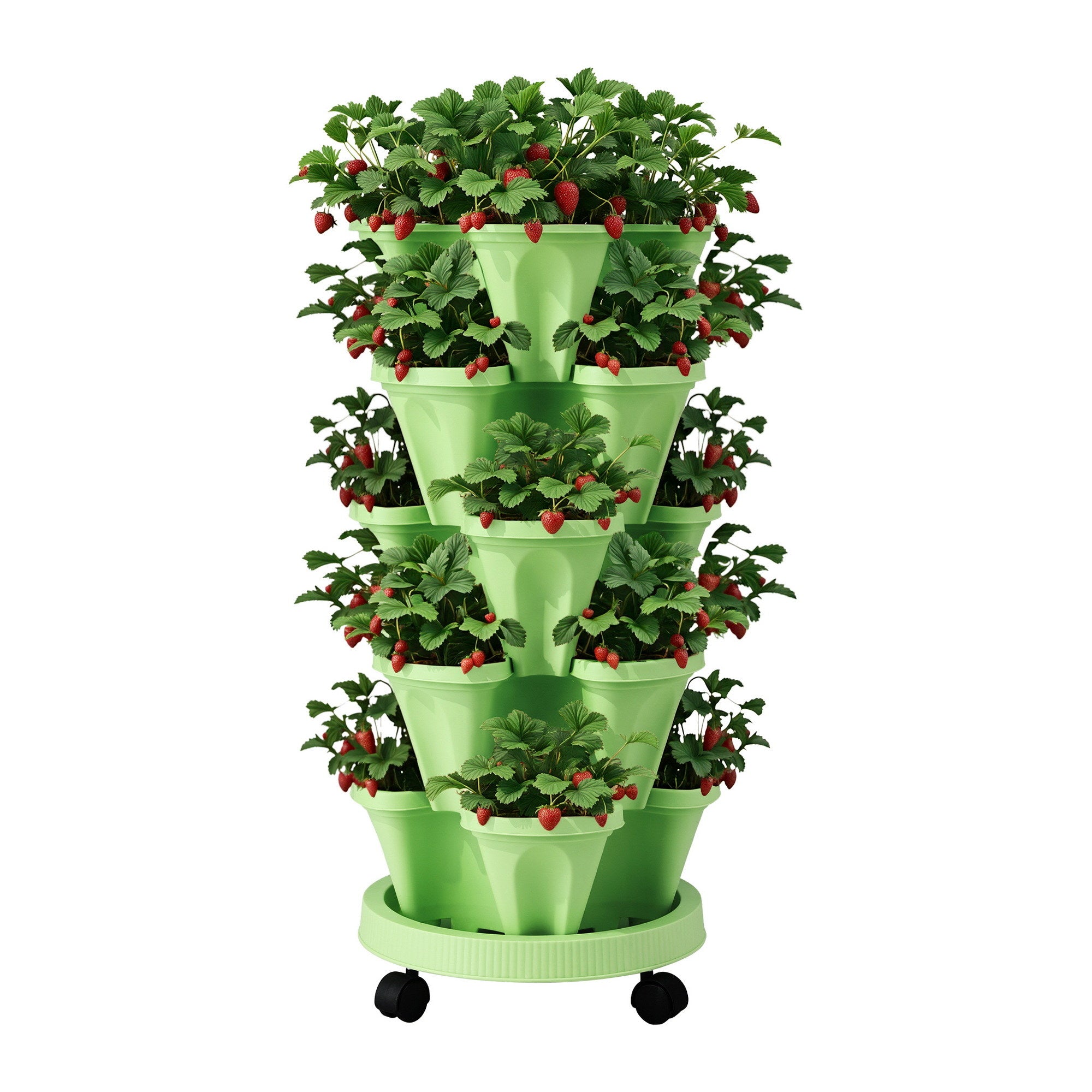 Green Fingers Garden Bed 5 Tier Vertical Garden Grey Strawberry Stackable Planters Herbs Light Green-Home &amp; Garden > Artificial Plants > Pots, Planters &amp; Accessories-PEROZ Accessories