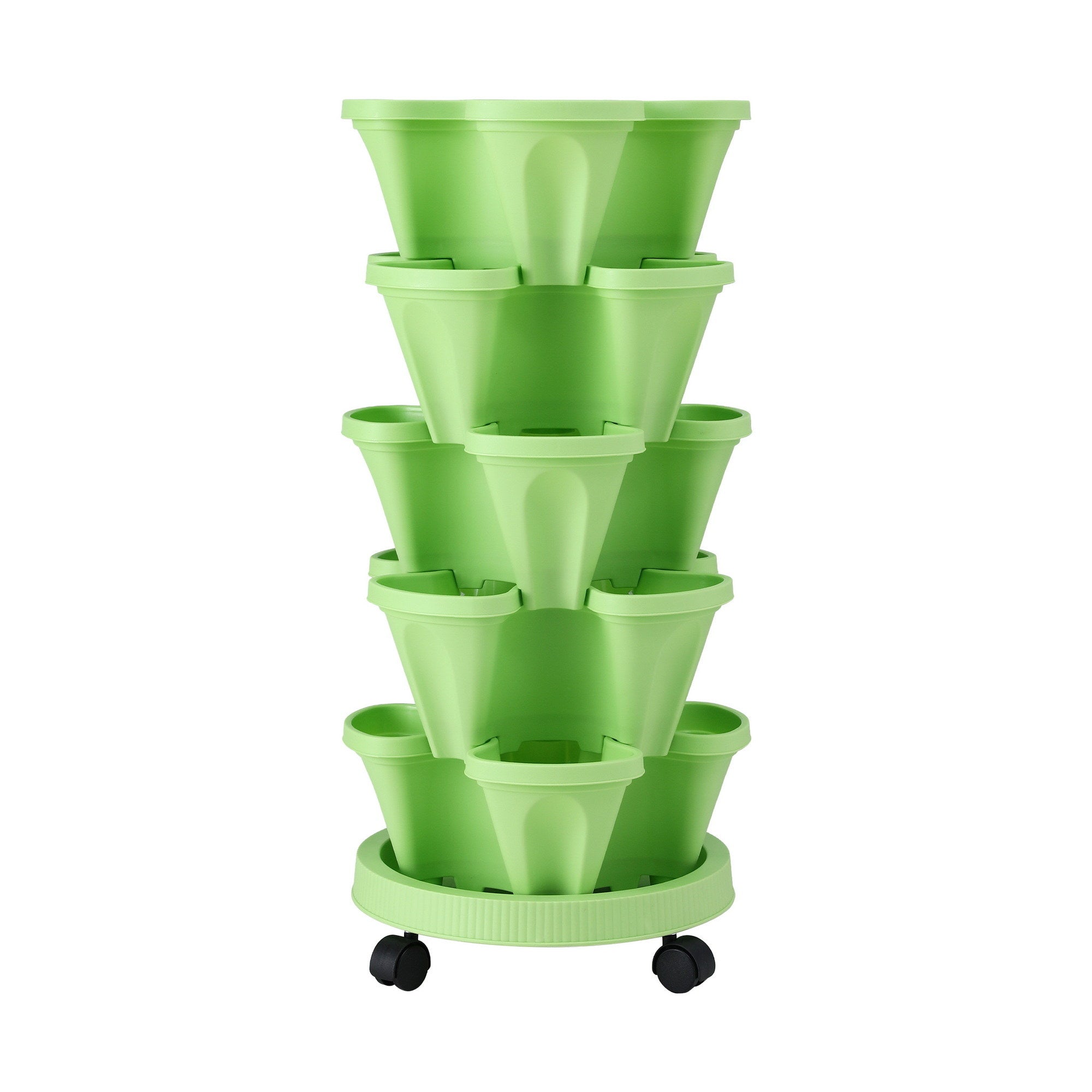 Green Fingers Garden Bed 5 Tier Vertical Garden Grey Strawberry Stackable Planters Herbs Light Green-Home &amp; Garden > Artificial Plants > Pots, Planters &amp; Accessories-PEROZ Accessories