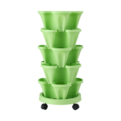 Green Fingers Garden Bed 5 Tier Vertical Garden Grey Strawberry Stackable Planters Herbs Light Green-Home &amp; Garden > Artificial Plants > Pots, Planters &amp; Accessories-PEROZ Accessories