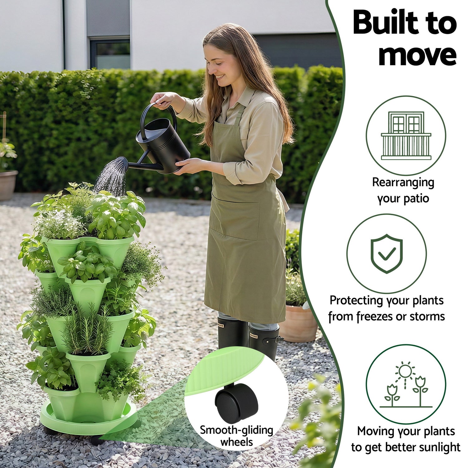 Green Fingers Garden Bed 5 Tier Vertical Garden Grey Strawberry Stackable Planters Herbs Light Green-Home &amp; Garden > Artificial Plants > Pots, Planters &amp; Accessories-PEROZ Accessories