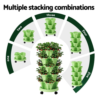 Green Fingers Garden Bed 5 Tier Vertical Garden Grey Strawberry Stackable Planters Herbs Light Green-Home &amp; Garden > Artificial Plants > Pots, Planters &amp; Accessories-PEROZ Accessories
