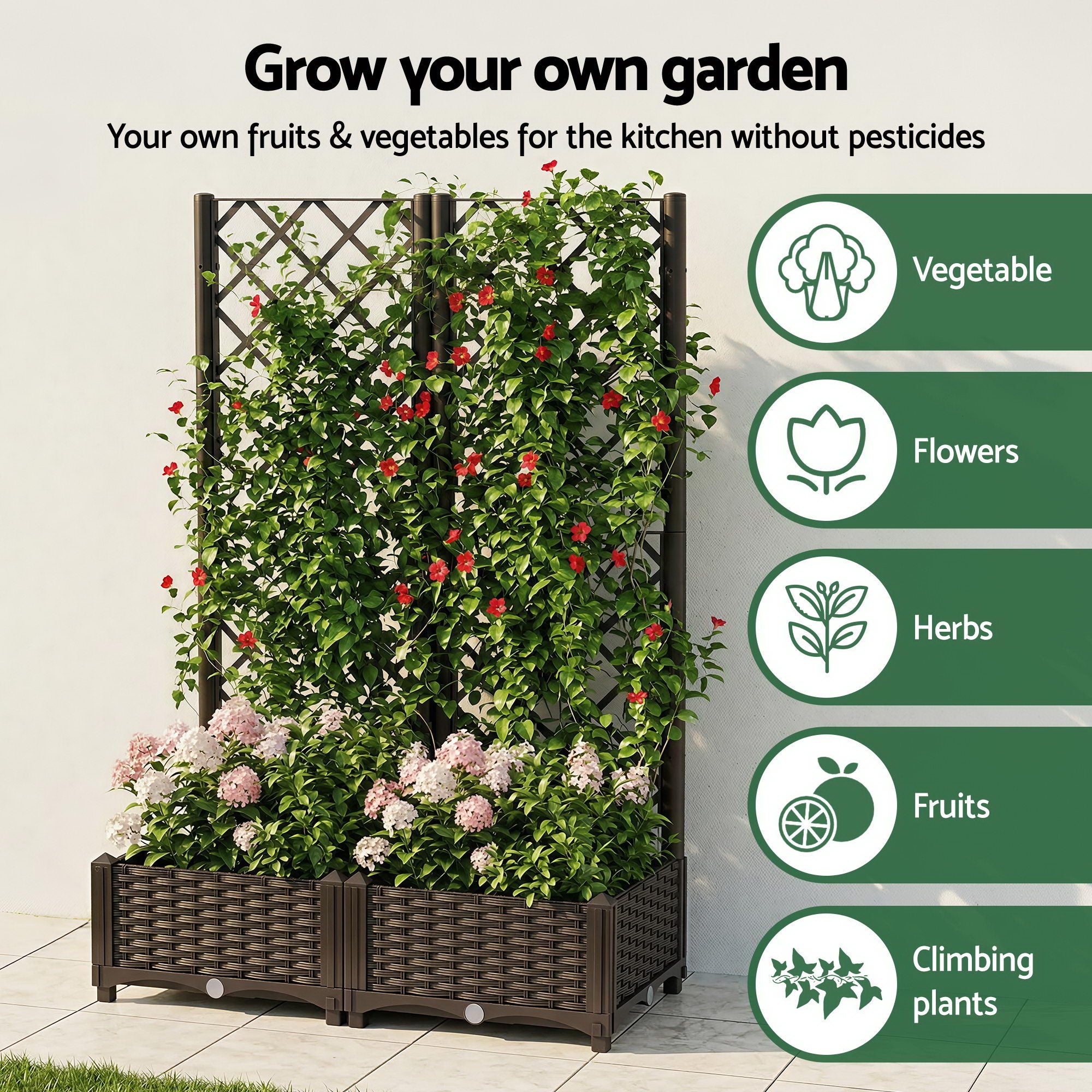 Green Fingers Raised Garden Bed Vertical Planter Self Watering Large Elevated Veggie Box 80x40x122cm-Home &amp; Garden > Garden Beds > Garden Beds &amp; Planters-PEROZ Accessories