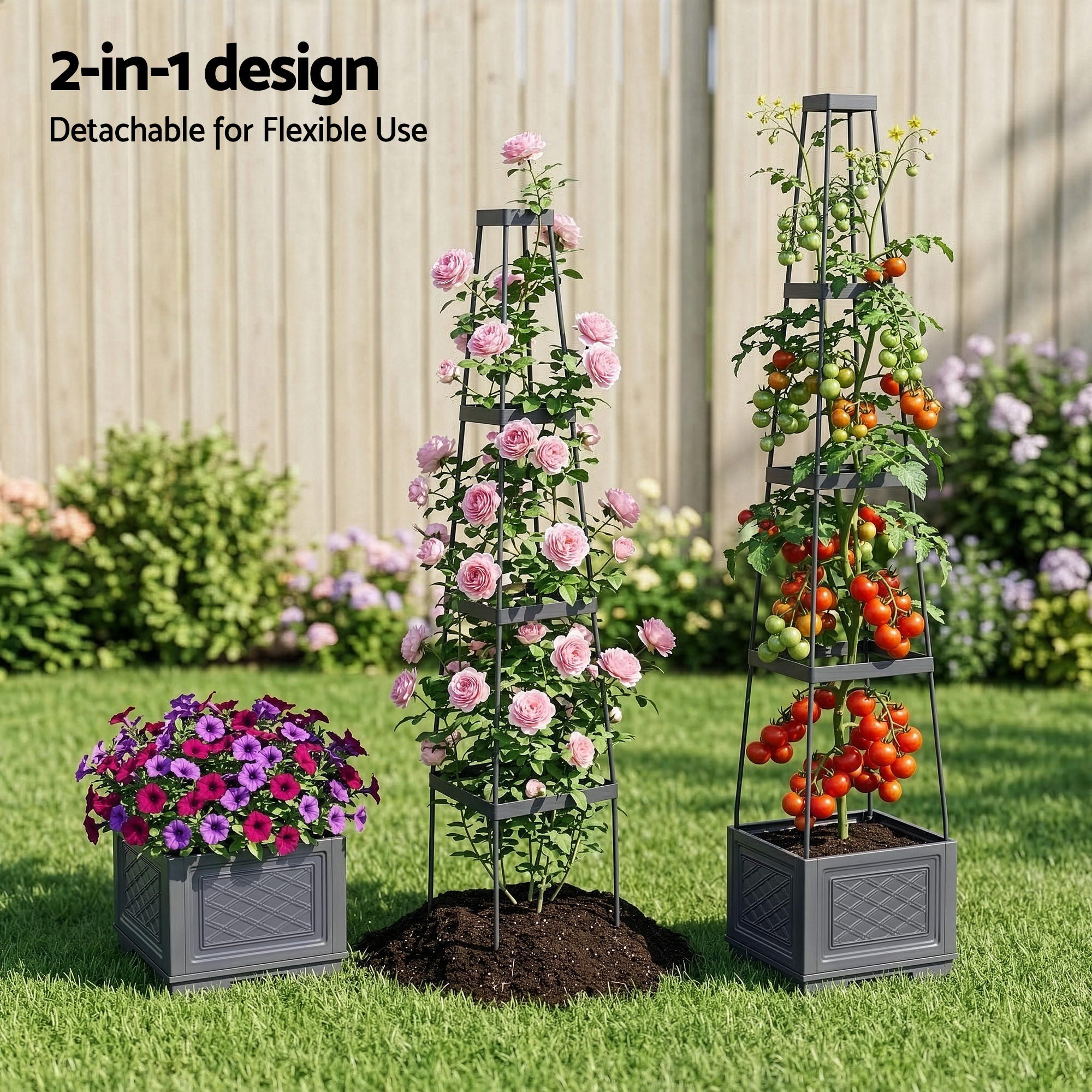 Green Fingers Self Watering Planter with Trellis Adjustable Height Modular Tomato Box 4 Layer 140cm-Home &amp; Garden > Garden Beds > Garden Beds &amp; Planters-PEROZ Accessories