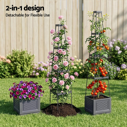 Green Fingers Self Watering Planter with Trellis Adjustable Height Modular Tomato Box 4 Layer 140cm-Home &amp; Garden > Garden Beds > Garden Beds &amp; Planters-PEROZ Accessories