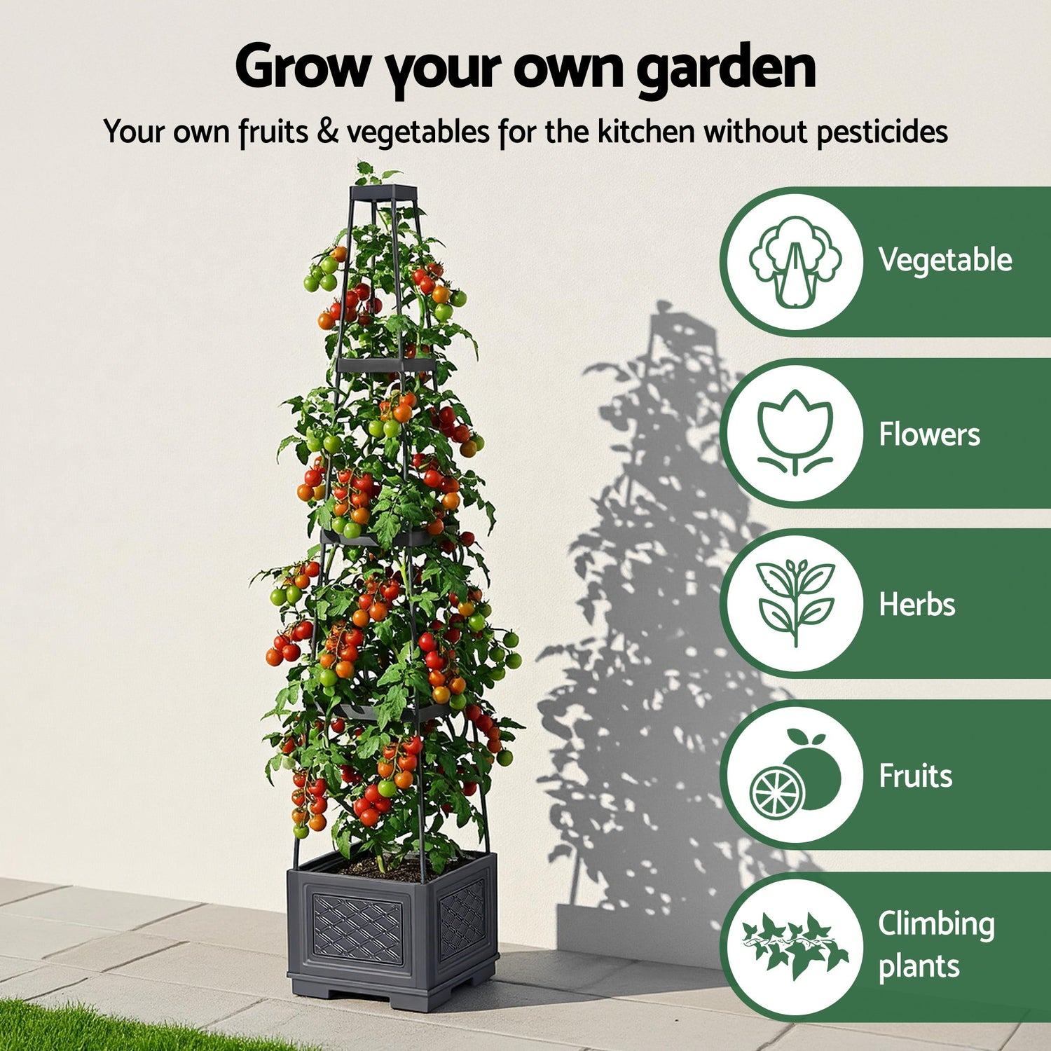 Green Fingers Self Watering Planter with Trellis Adjustable Height Modular Tomato Box 4 Layer 140cm-Home &amp; Garden > Garden Beds > Garden Beds &amp; Planters-PEROZ Accessories