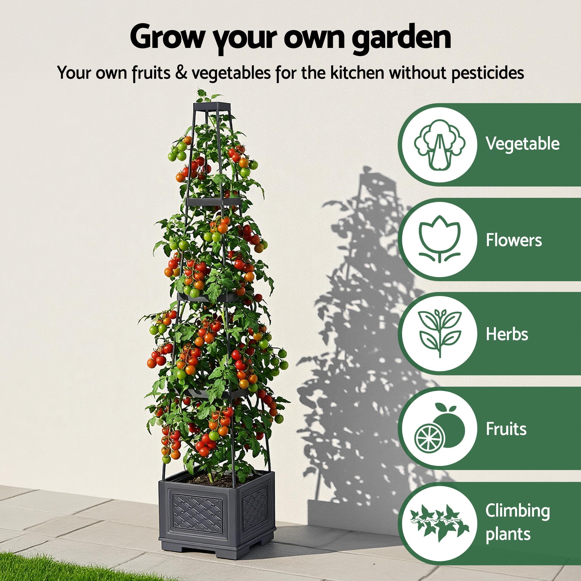 Green Fingers Self Watering Planter with Trellis Adjustable Height Modular Tomato Box 4 Layer 140cm-Home &amp; Garden > Garden Beds > Garden Beds &amp; Planters-PEROZ Accessories