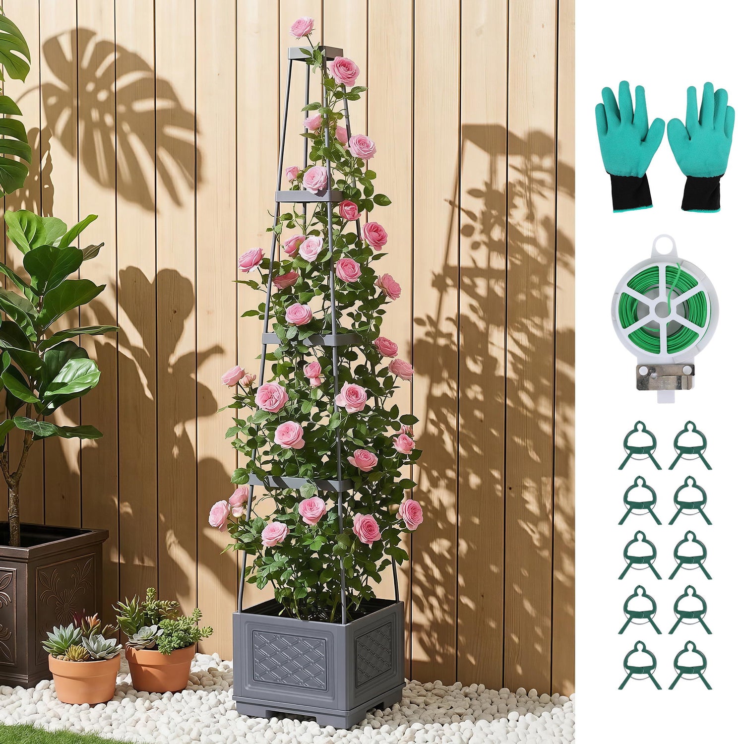 Green Fingers Self Watering Planter with Trellis Adjustable Height Modular Tomato Box 4 Layer 140cm-Home &amp; Garden > Garden Beds > Garden Beds &amp; Planters-PEROZ Accessories