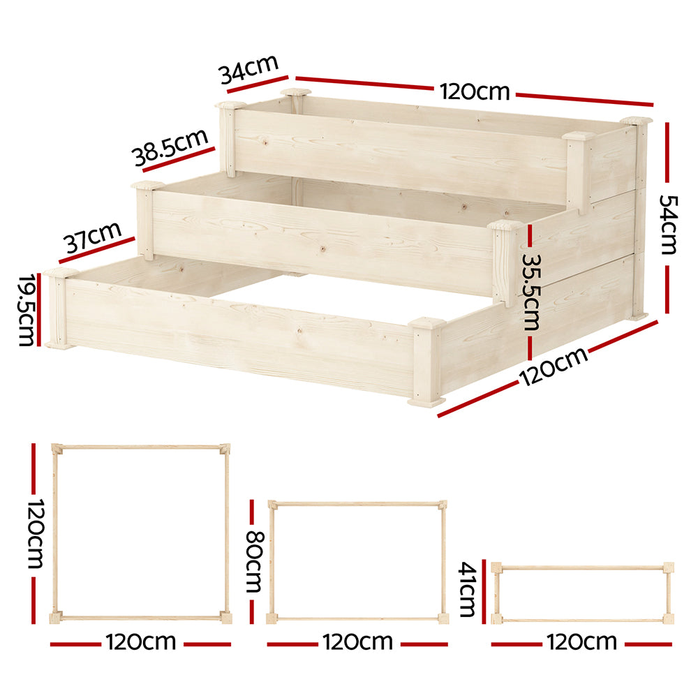 Green Fingers 3-Tier Wooden Raised Garden Bed Elevated Ground Vegetable Planter Box-Home &amp; Garden &gt; Garden Beds &gt; Garden Beds &amp; Planters-PEROZ Accessories