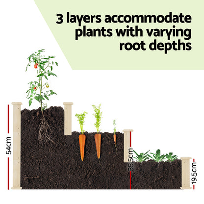 Green Fingers 3-Tier Wooden Raised Garden Bed Elevated Ground Vegetable Planter Box-Home &amp; Garden &gt; Garden Beds &gt; Garden Beds &amp; Planters-PEROZ Accessories