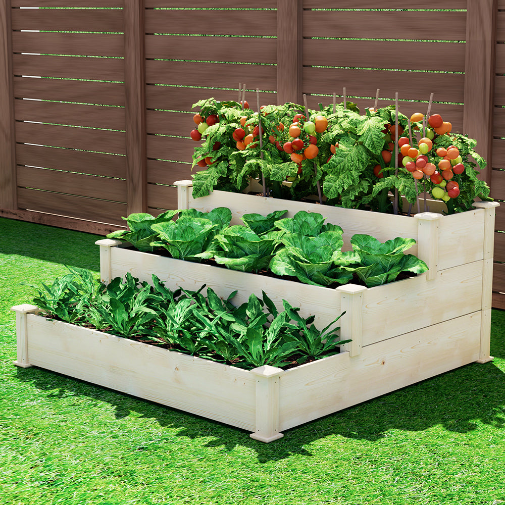 Green Fingers 3-Tier Wooden Raised Garden Bed Elevated Ground Vegetable Planter Box-Home &amp; Garden &gt; Garden Beds &gt; Garden Beds &amp; Planters-PEROZ Accessories