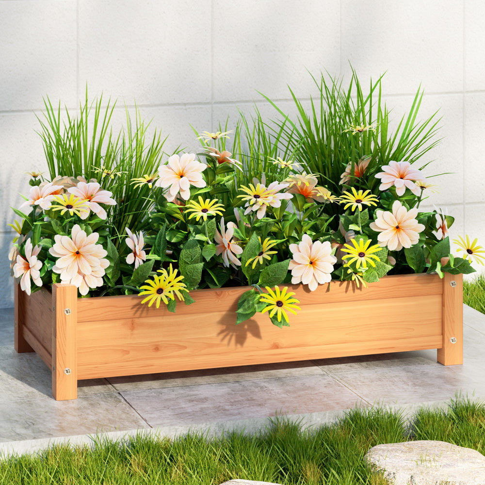 Green Fingers Garden Bed 65x33x16cm Wooden Planter Box Raised Container Growing-Home &amp; Garden &gt; Garden Beds &gt; Garden Beds &amp; Planters-PEROZ Accessories