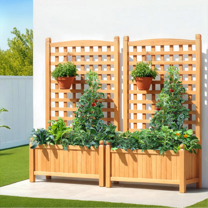 Green Fingers 2X Garden Bed Wooden 64x35x115cm Planter Raised Box Container Trellis-Home &amp; Garden &gt; Garden Beds &gt; Garden Beds &amp; Planters-PEROZ Accessories