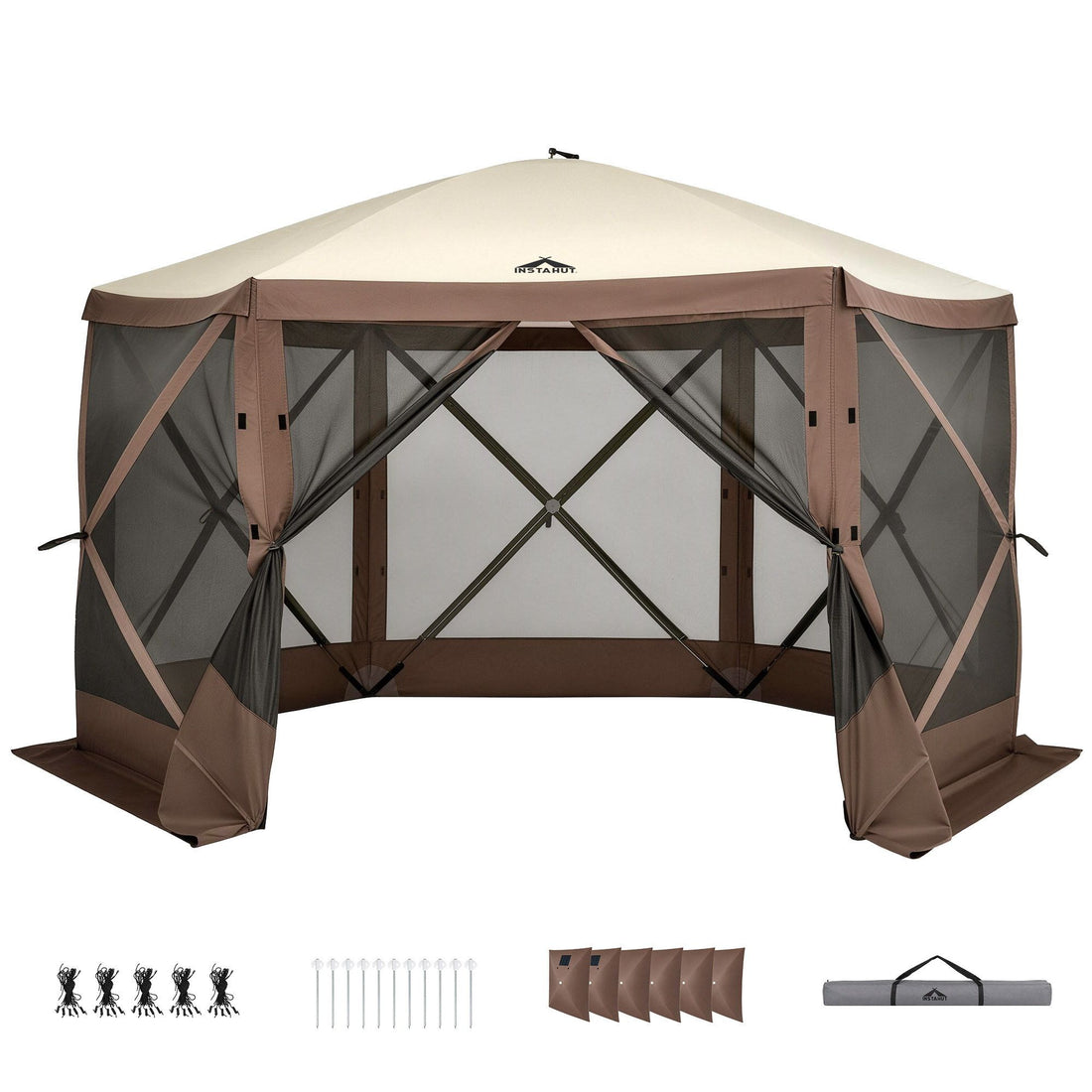 Instahut Gazebo Pop Up Tent 3.6x3.6m Outdoor Marquee Camping Screen w/Curtain Net-Home &amp; Garden > Shading > Canopies &amp; Gazebos-PEROZ Accessories