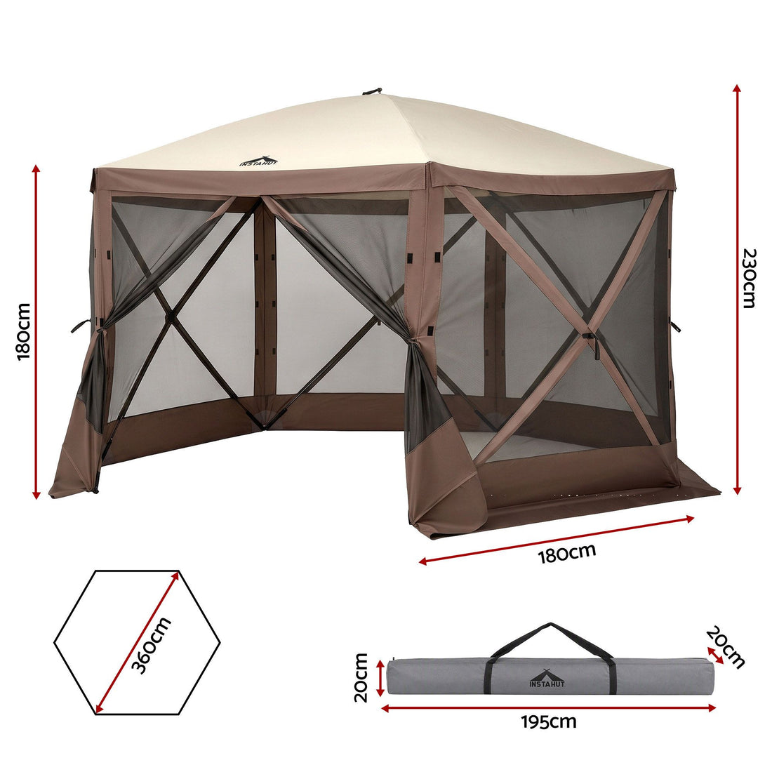Instahut Gazebo Pop Up Tent 3.6x3.6m Outdoor Marquee Camping Screen w/Curtain Net-Home &amp; Garden > Shading > Canopies &amp; Gazebos-PEROZ Accessories