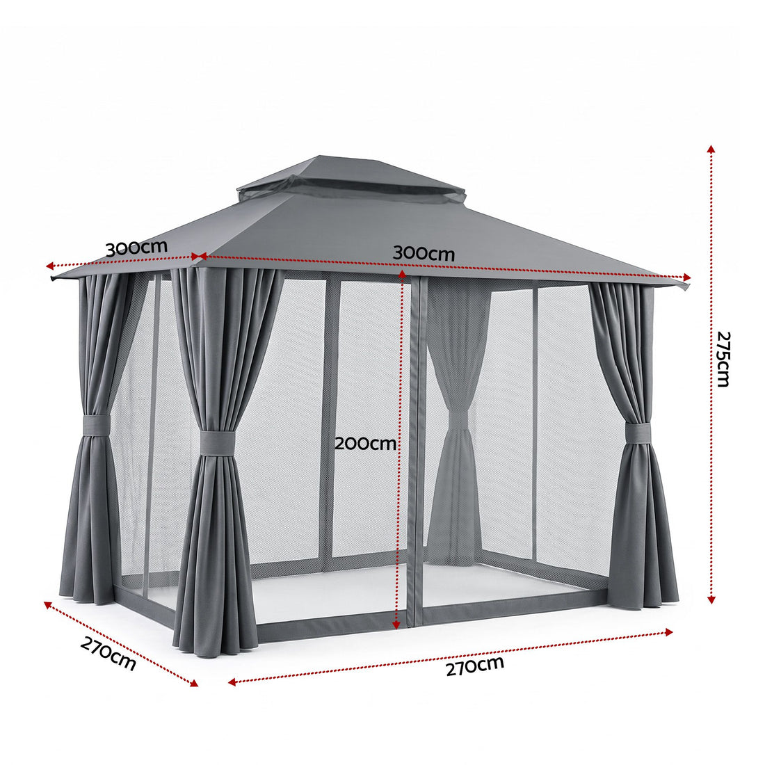 Instahut Gazebo 3x3m Canopy Outdoor Steel Frame Patio Tent Curtains Marquee Grey-Home &amp; Garden > Shading > Canopies &amp; Gazebos-PEROZ Accessories
