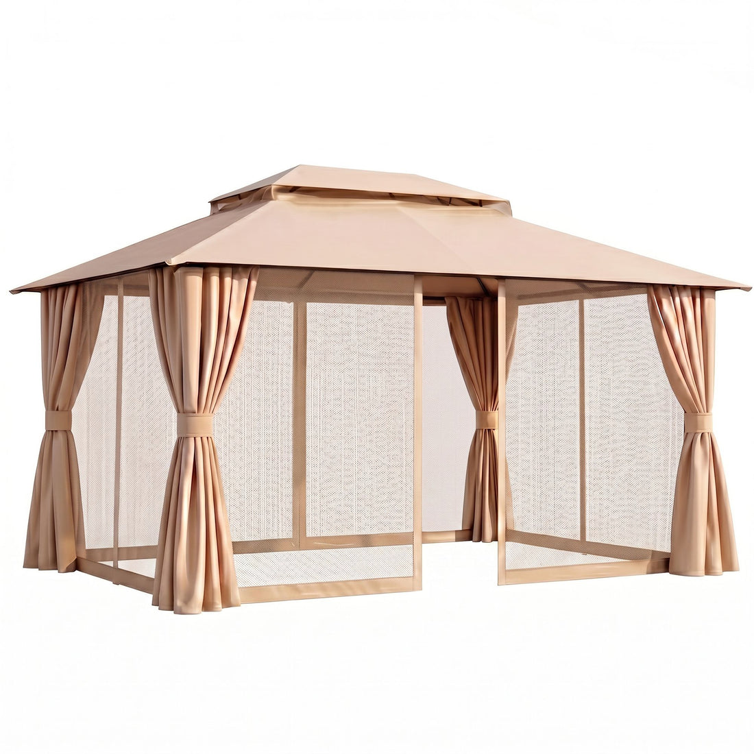Instahut Gazebo 3x4m Canopy Outdoor Steel Frame Patio Tent Curtains Marquee Beige-Home &amp; Garden > Shading > Canopies &amp; Gazebos-PEROZ Accessories