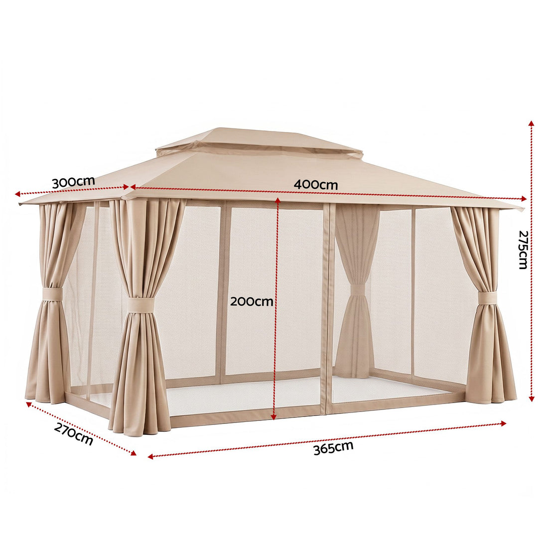 Instahut Gazebo 3x4m Canopy Outdoor Steel Frame Patio Tent Curtains Marquee Beige-Home &amp; Garden > Shading > Canopies &amp; Gazebos-PEROZ Accessories