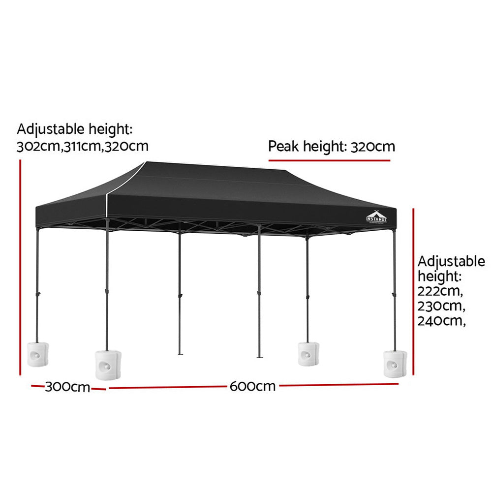 Instahut Gazebo Pop Up Marquee 3x6 Folding Outdoor 500D Tent Base Pod Black-Home &amp; Garden > Shading-PEROZ Accessories
