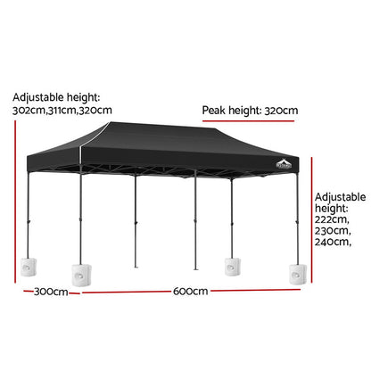 Instahut Gazebo Pop Up Marquee 3x6 Folding Outdoor 500D Tent Base Pod Black-Home &amp; Garden > Shading-PEROZ Accessories