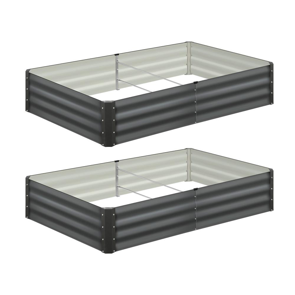 Livsip Garden Bed Garden Fence Raised Planter x 2 Galvanised Steel 210x90x30CM-Garden Beds-PEROZ Accessories